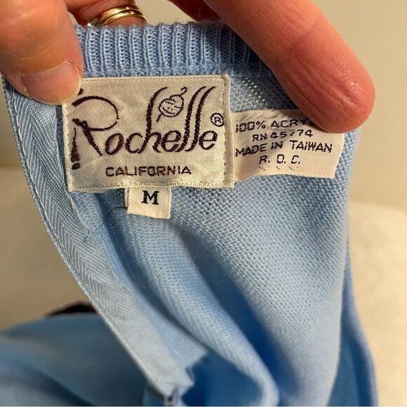 Vintage Rochelle Sweater Knit Penguin I’m Cool Zip Crewneck Blue Size Medium - Picture 9 of 10